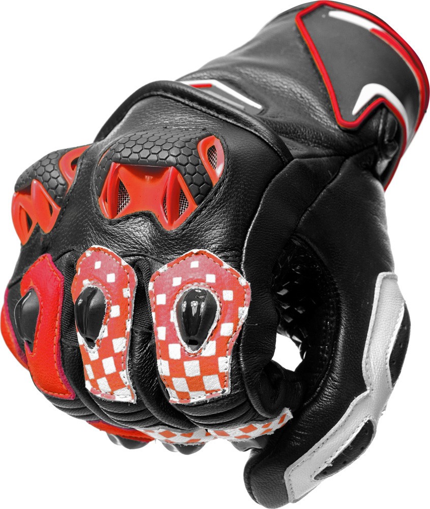 Guanti pelle moto racing sportivi Spyke Tech sport vented nero bianco rosso Black white red leather gloves
