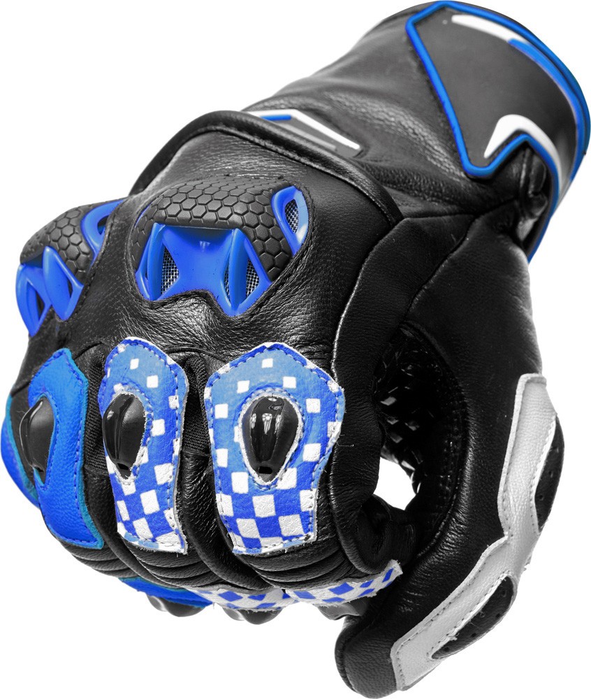 Guanti pelle moto racing sportivi Spyke Tech sport vented nero bianco blu Black white leather gloves