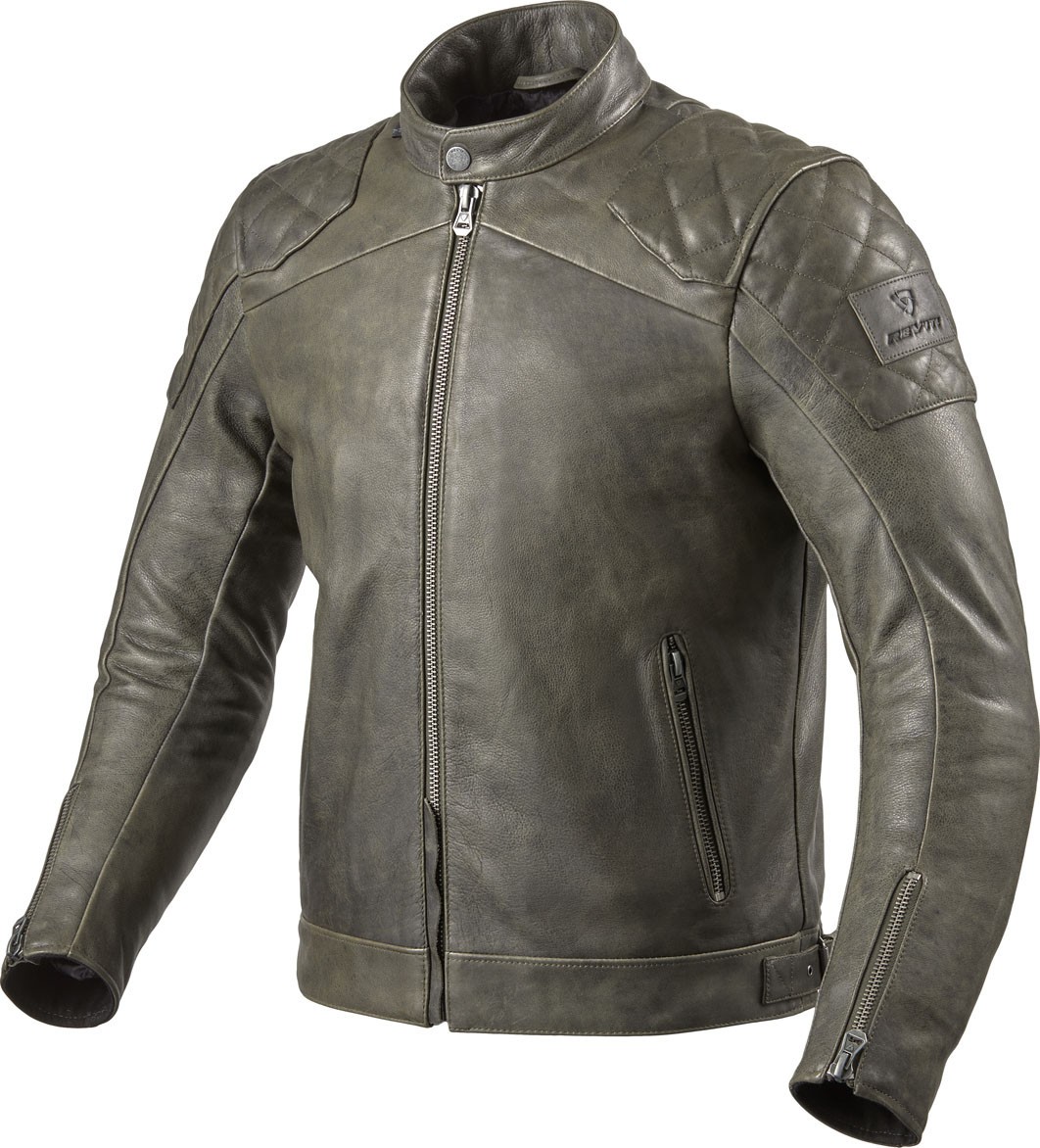 Giacca pelle moto Rev’it Cordite verde oliva olive green leather jacket