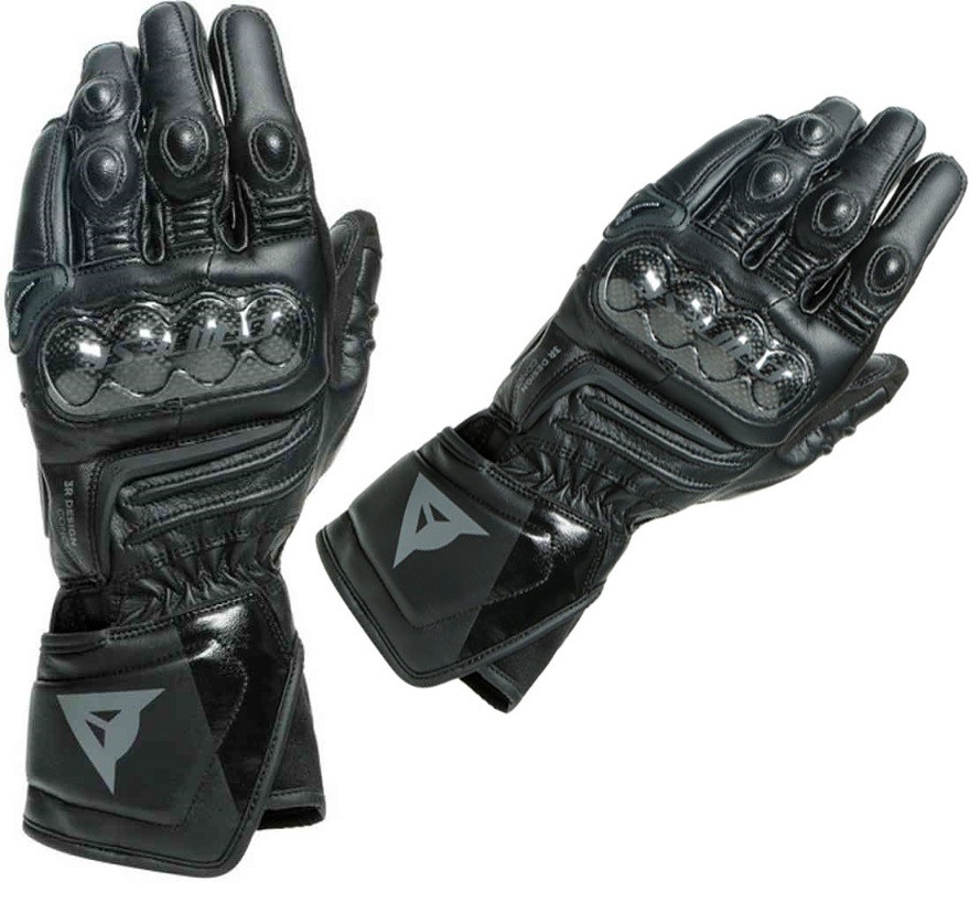 Guanti pelle lunghi moto racing pista corsa Dainese Carbon 3 Long nero Black leather gloves