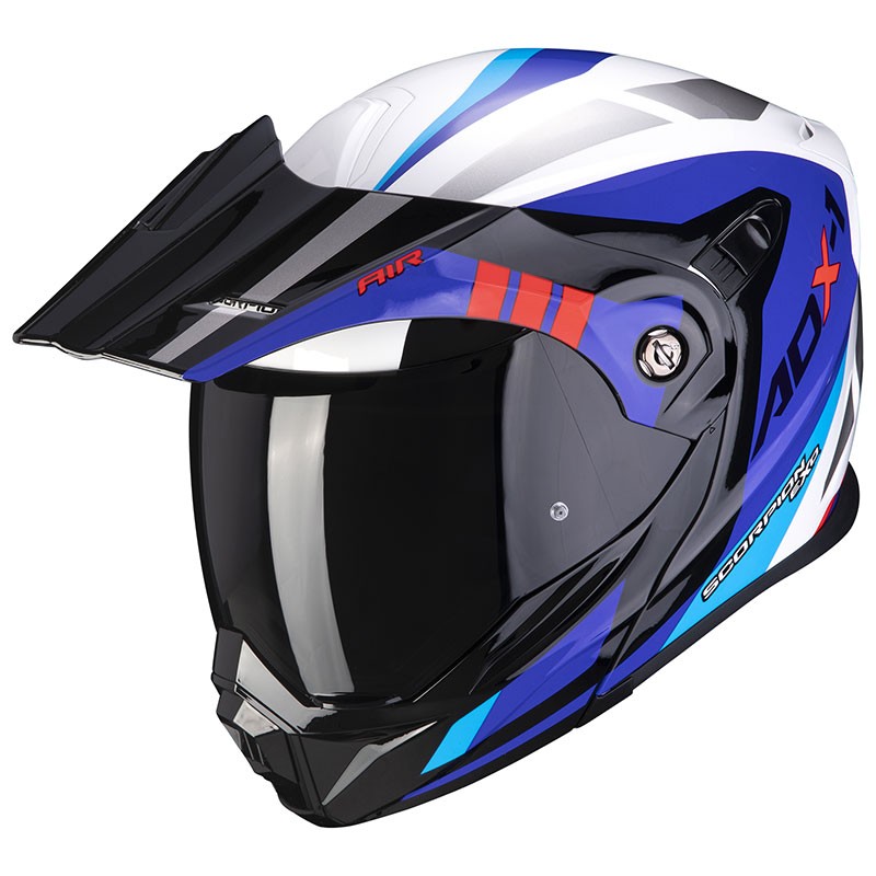 Casco Scorpion ADX-1 Lontano bianco rosso blu white red Helmet casque modulare apribile enduro touring adventure moto