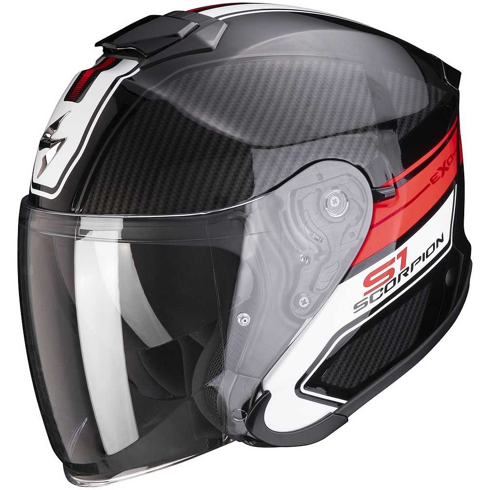 Casco jet fibra visiera lunga Scorpion Exo S1 Cross-Ville nero rosso black red fiber helmet casque