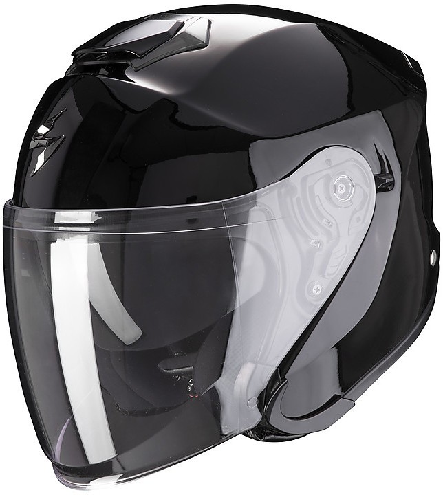 Casco jet fibra visiera lunga Scorpion Exo S1 nero lucido black fiber helmet casque