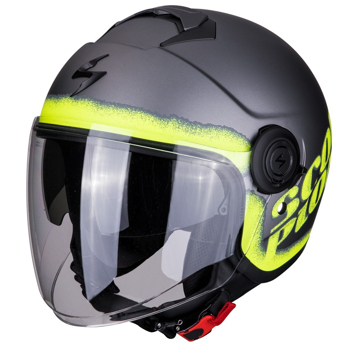 Casco jet con visierino parasole interno Scorpion Exo city Blurr argento opaco giallo mat silver yellow helmet casque