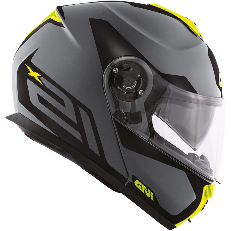 Casco modulare apribile moto Givi X21 hx21 grigio nero giallo fluo yellow grey black flip up helmet casque