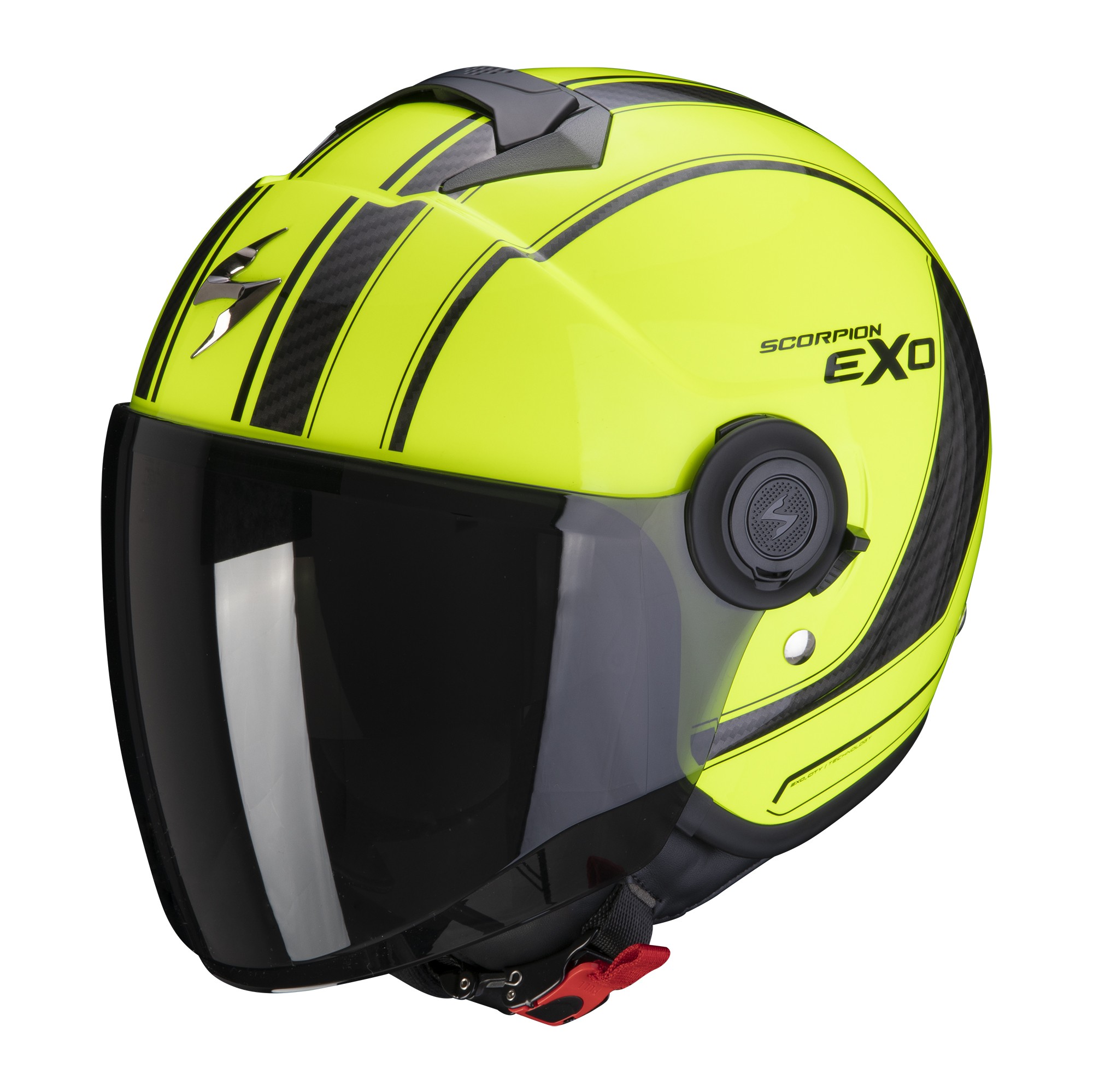 Casco jet con visierino parasole interno Scorpion Exo city Scoot giallo nero yellow black helmet casque