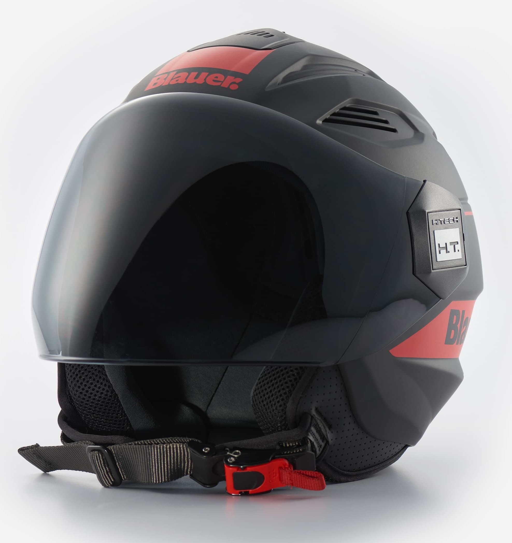 Casco jet Blauer Brat nero opaco rosso mat black red helmet casque
