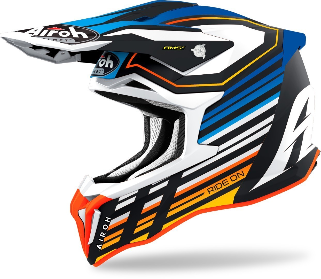 Casco moto cross fibra Airoh Strycker Shaded arancione blu opaco orange mat enduro motard off road fiber helmet casque