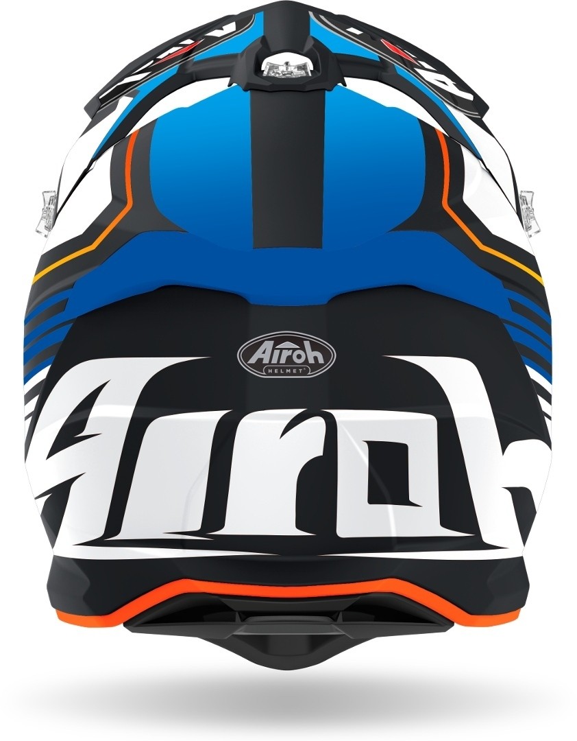 Casco moto cross fibra Airoh Strycker Shaded arancione blu opaco orange mat enduro motard off road fiber helmet casque