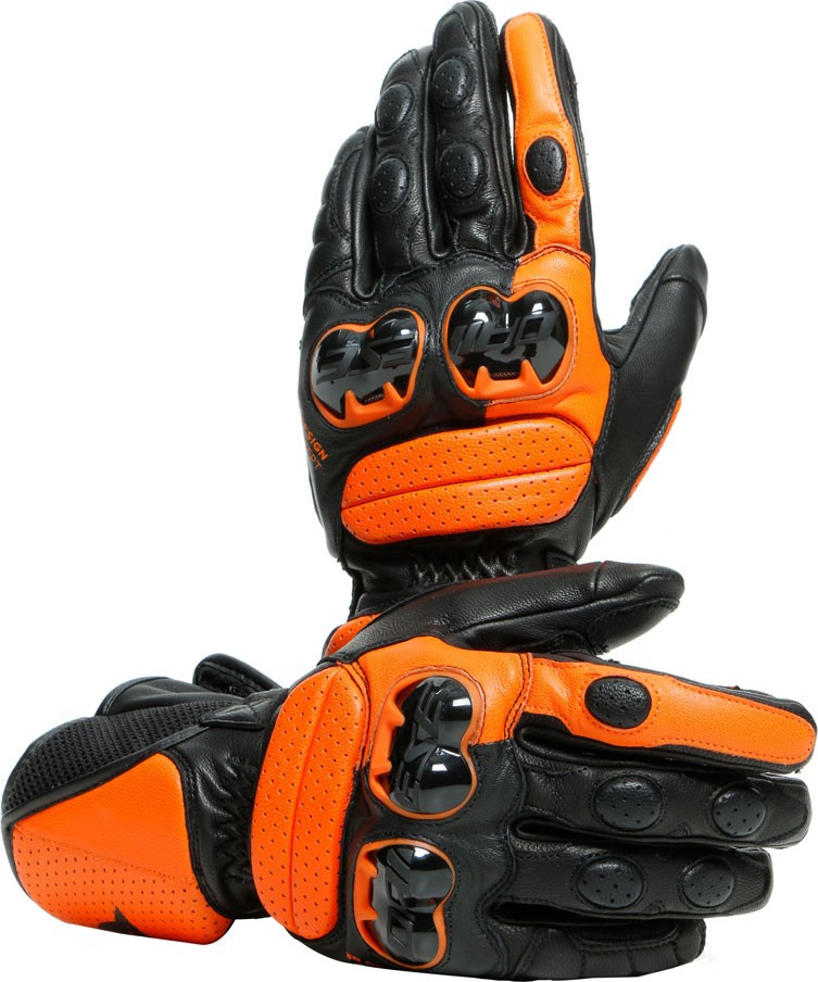 Guanti pelle Dainese Impeto nero arancione Black orange long leather gloves pista corsa