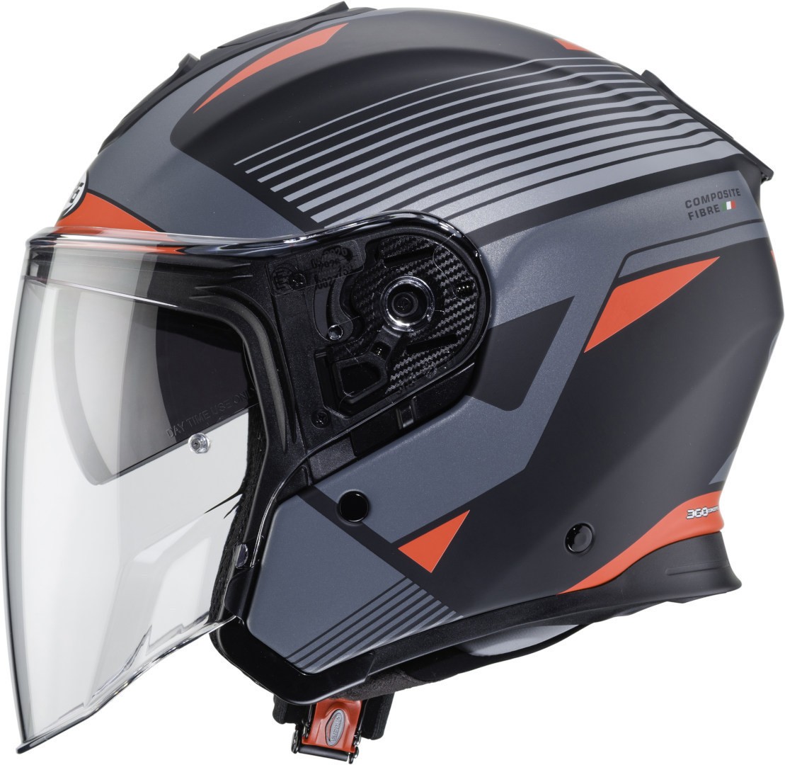 Casco fibra jet moto Caberg Flyon Rio nero opaco grigio rosso black matt grey red helmet casque