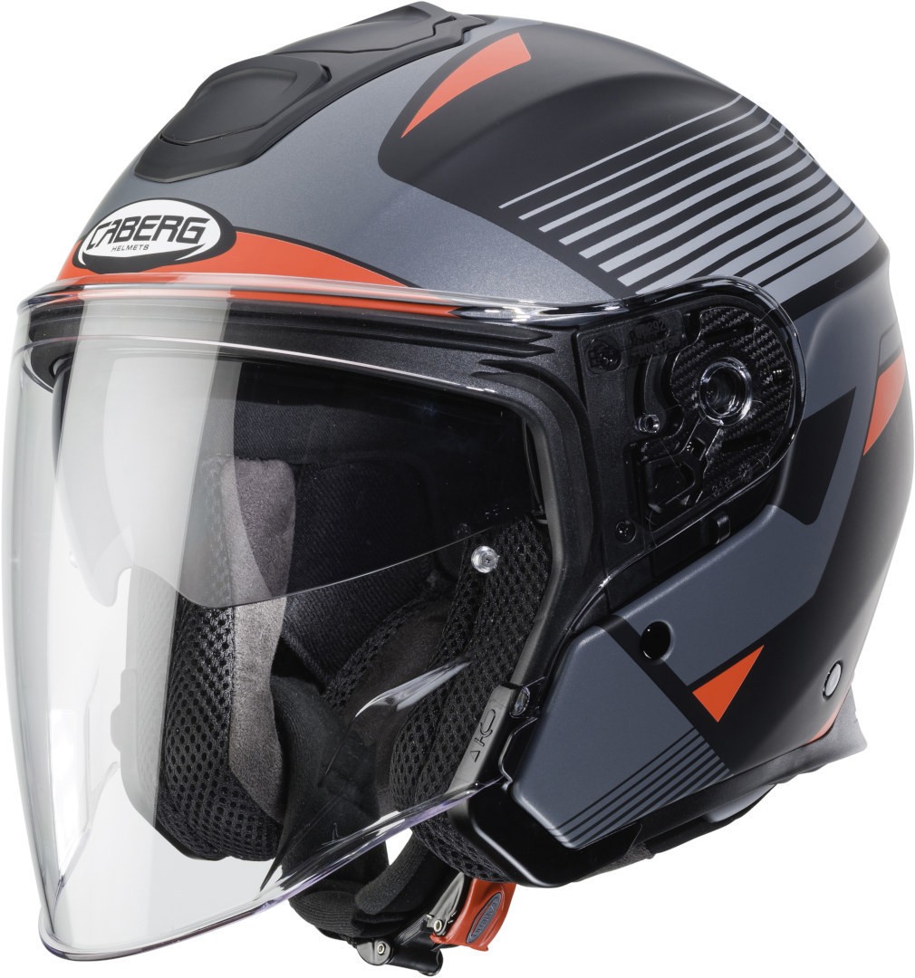 Casco fibra jet moto Caberg Flyon Rio nero opaco grigio rosso black matt grey red helmet casque