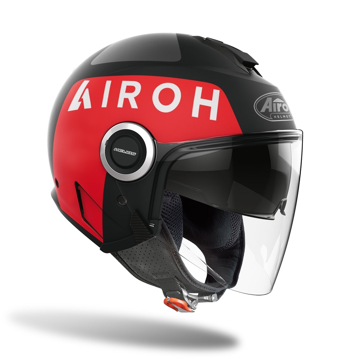 Casco jet Airoh Helios UP nero opaco rosso black matt red helmet casque