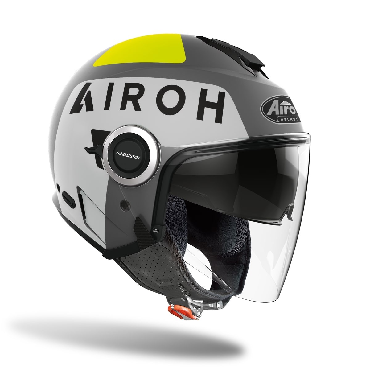 Casco jet Airoh Helios UP grigio opaco giallo fluo grey matt yellow helmet casque