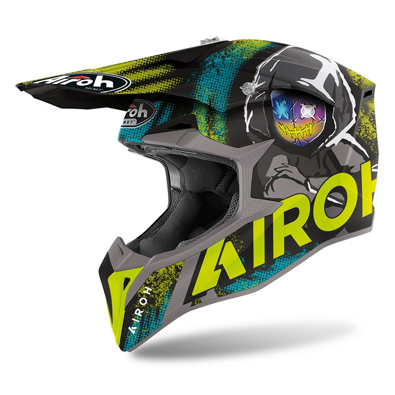 Casco moto cross Airoh Wraap Alien giallo yellow matt enduro motard off road helmet casque