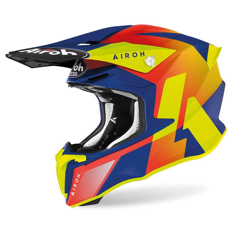 Casco moto cross Airoh Twist 2.0 Lift blu giallo arancione yellow orange matt opaco enduro motard off road helmet casque