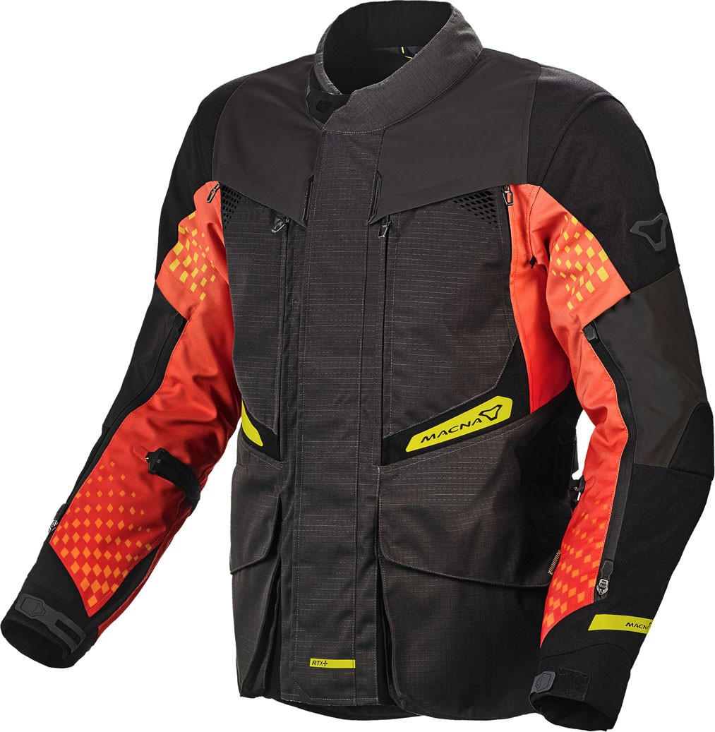 Giacca moto touring Macna Fusor nero arancione rosso black orange red jacket