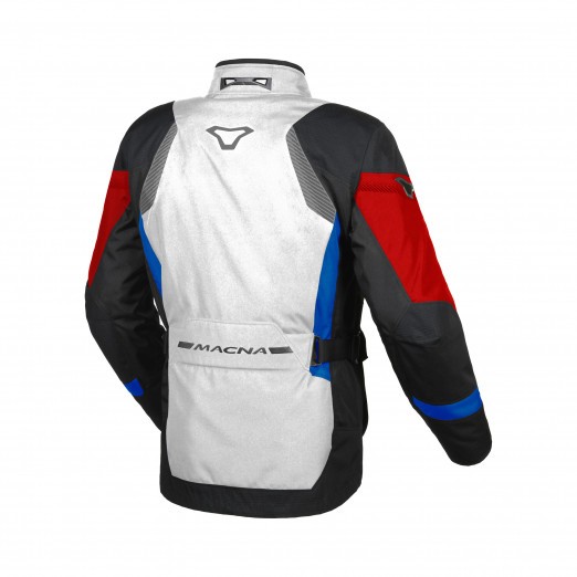 Giacca moto touring Macna Rancher grigio chiaro rosso blu light grey red jacket
