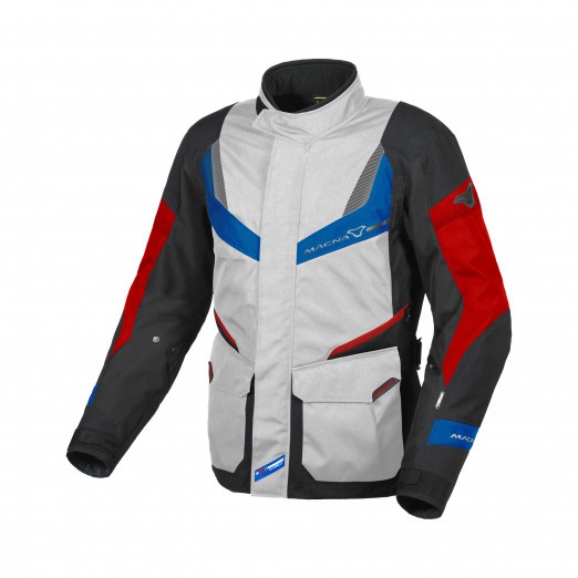 Giacca moto touring Macna Rancher grigio chiaro rosso blu light grey red jacket
