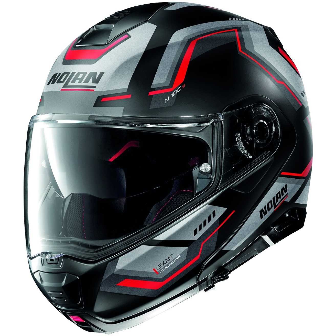 Casco modulare Nolan N100-5 Upwind black matt red helmet casque