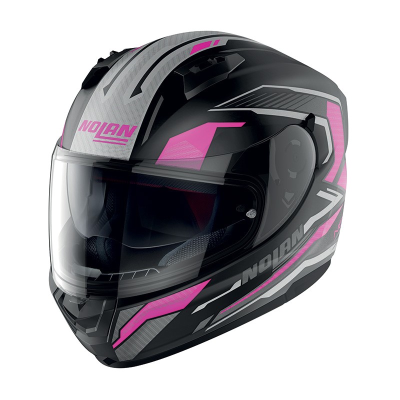 Casco donna integrale moto Nolan N60.6 Perceptor nero opaco fucsia flat black 28 Ncom lady woman helmet casque
