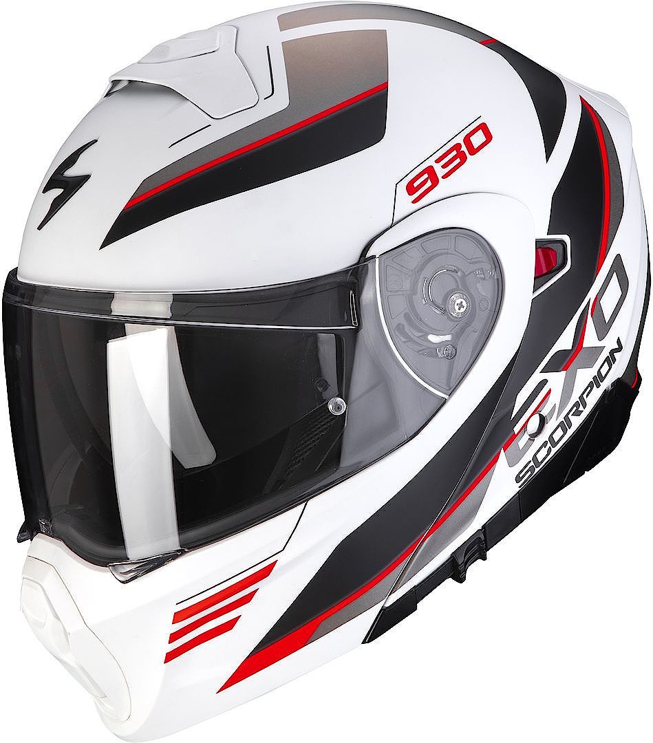 Casco  Scorpion Exo-930 Navig bianco nero rosso white black red flip up helmet casque