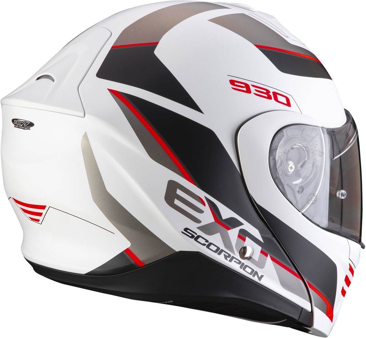 Casco modulare moto Scorpion Exo-930 Navig bianco nero rosso white black red flip up helmet casque