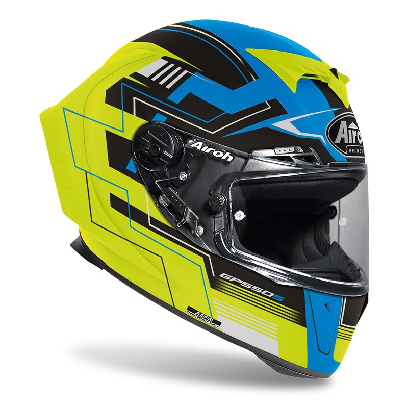 Casco integrale moto Airoh Gp 550 S Challenge Blu giallo opaco blue yellow fluo matt helmet casque