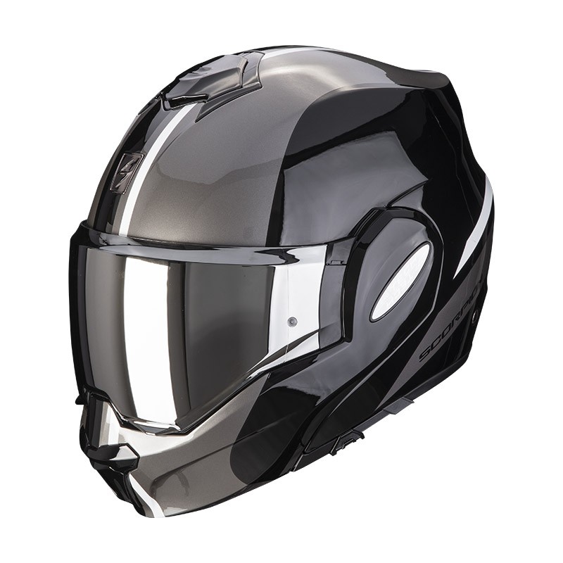 Casco modulare Scorpion Exo-tech Forza nero argento black silver reversibile moto flip up helmet casque