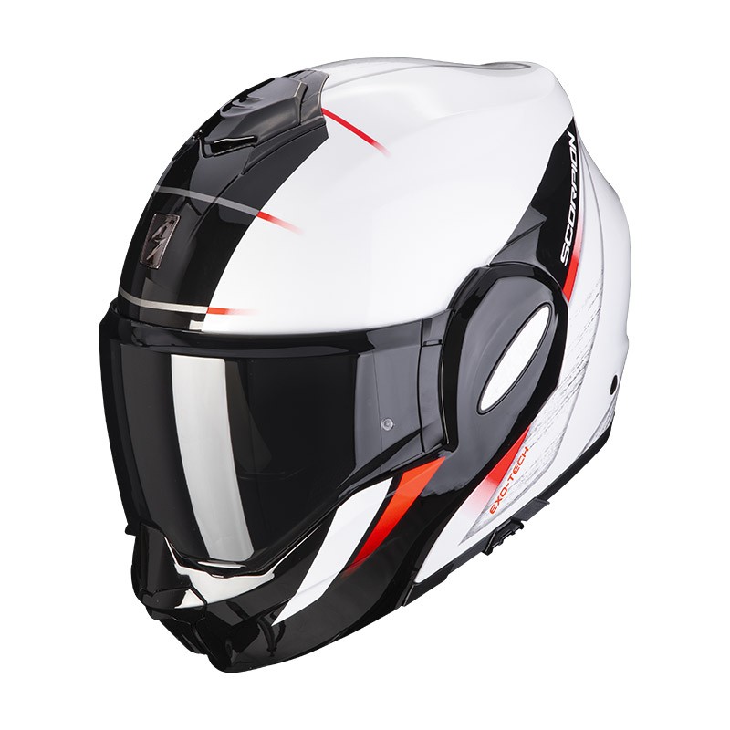 Casco modulare Scorpion Exo-tech Primus bianco perla nero rosso pearl white black red reversibile moto flip up helmet casque