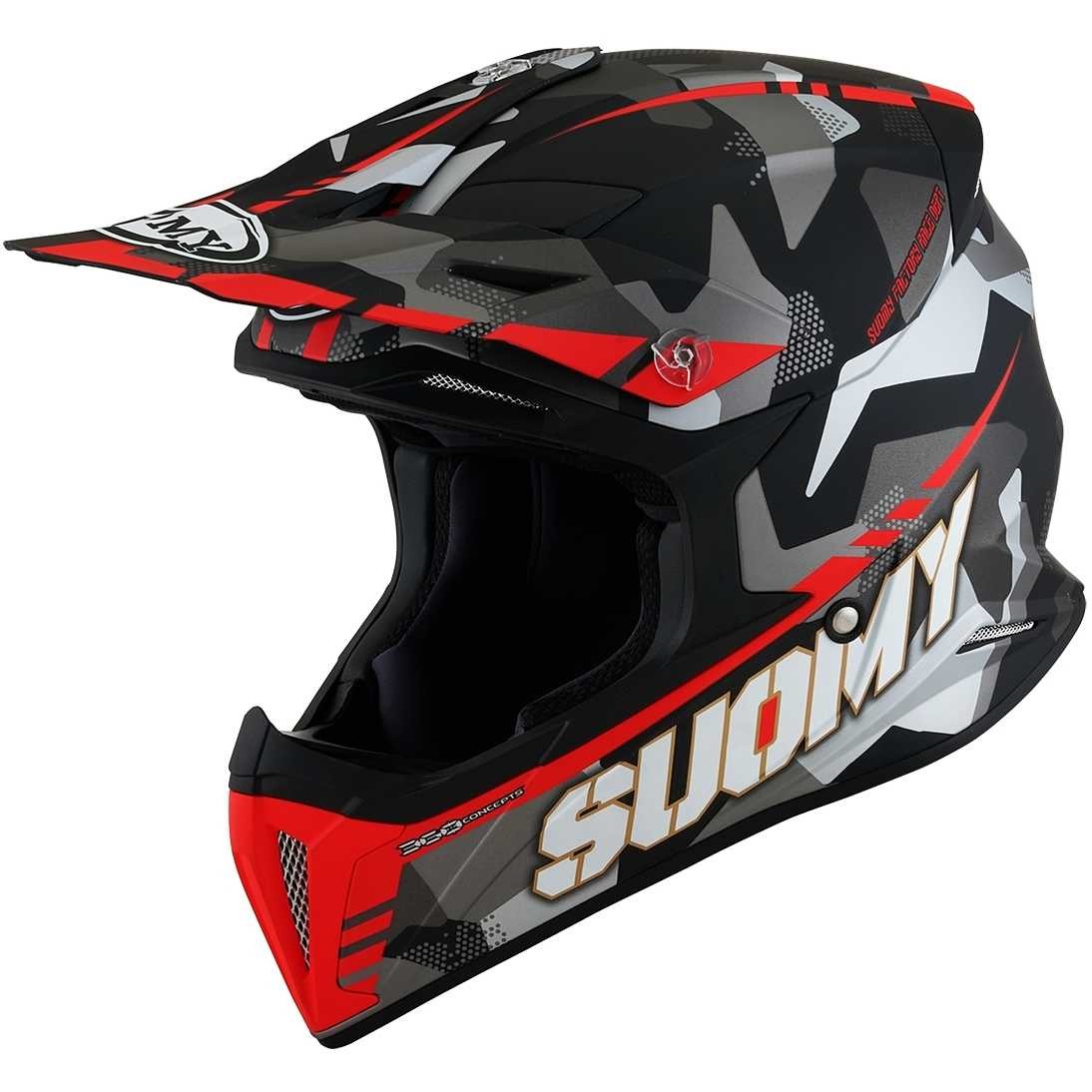Casco moto cross Suomy X-wing Camouflager nero opaco rosso black matt red enduro motard off road