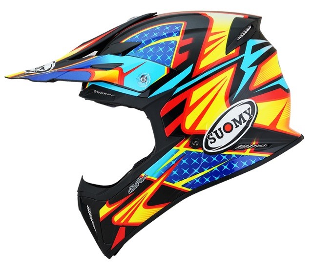 Casco moto cross Suomy X-wing Duel blu chiaro rosso light blue red enduro motard off road helmet casque