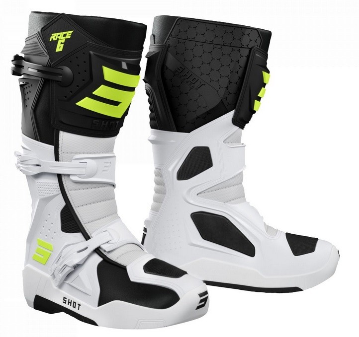 Stivali moto cross Shot Race 6 nero bianco giallo black white yellow enduro motard off road boots bottes