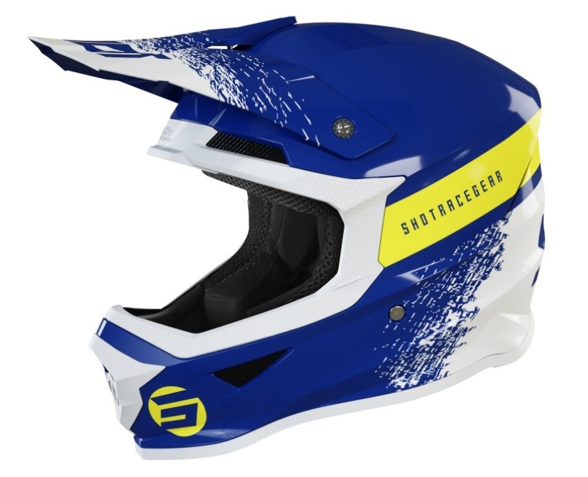 Casco moto cross Shot Pulse Revenge blu giallo neon yellow enduro motard off road helmet casque