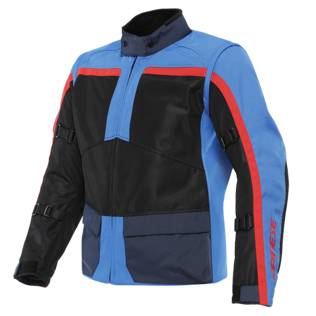 Giacca moto Dainese Outlaw Black Light-Blue Black-Iris Lava-Red jacket