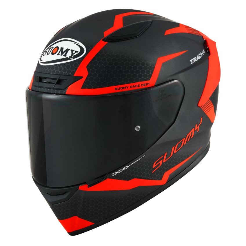 Casco integrale fibra moto Suomy Track-1 Reaction mat antracite red rosso helmet casque