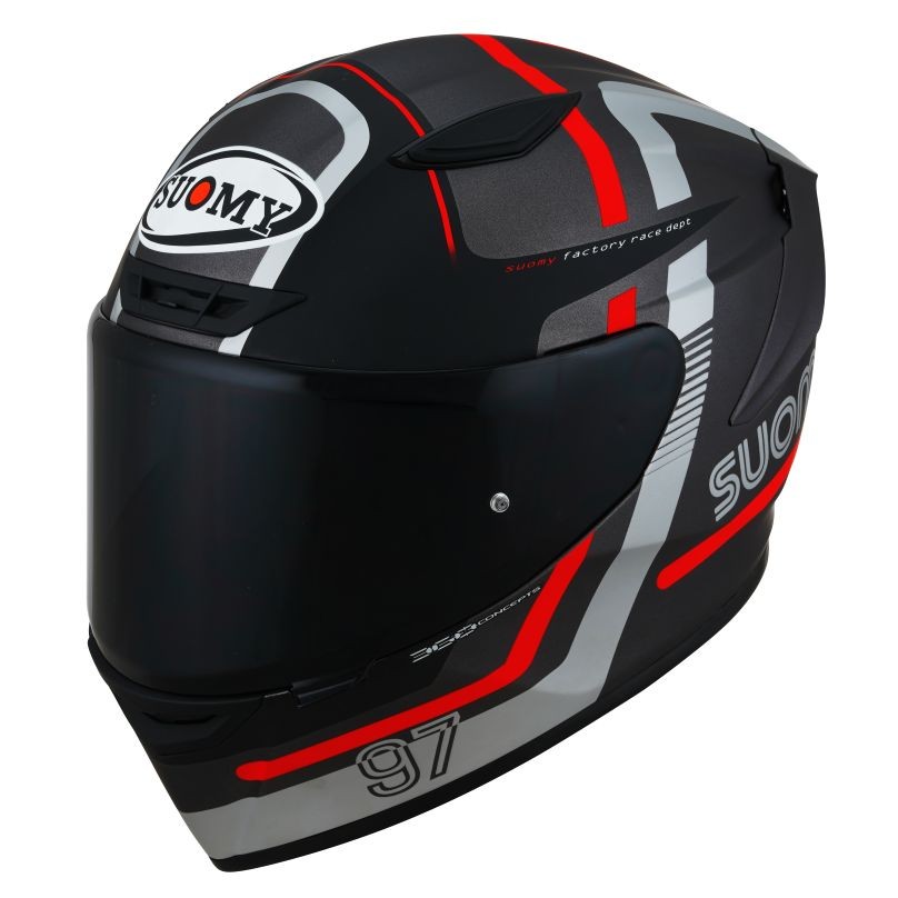 Casco integrale fibra moto Suomy Track-1 Ninety seven mat gunmetal red helmet casque