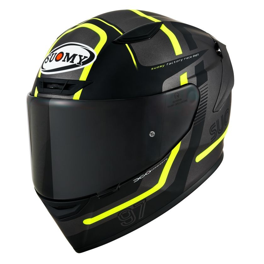 Casco integrale fibra moto Suomy Track-1 NINETY SEVEN MATT GUN METAL YELLOW helmet casque