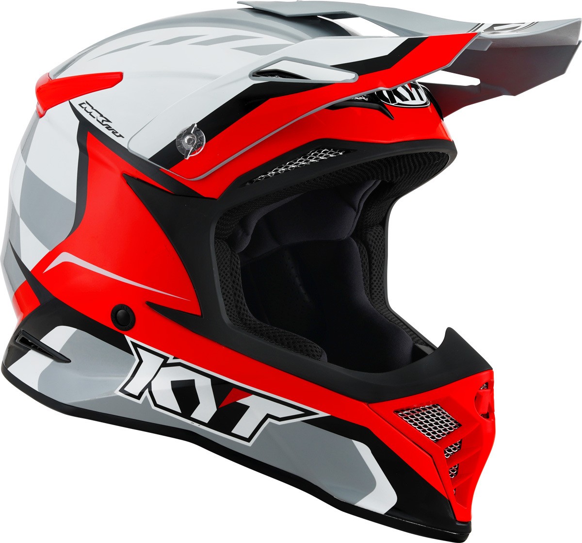 Casco moto cross fibra KYT Skyhawk glowing bianco rosso white red motard off road helmet casque