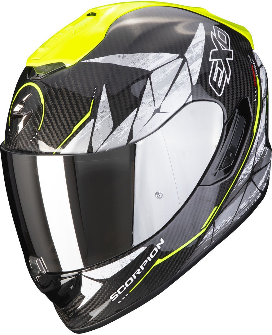 Casco integrale carbonio moto Scorpion Exo 1400 Carbon Aranea giallo yellow helmet casque