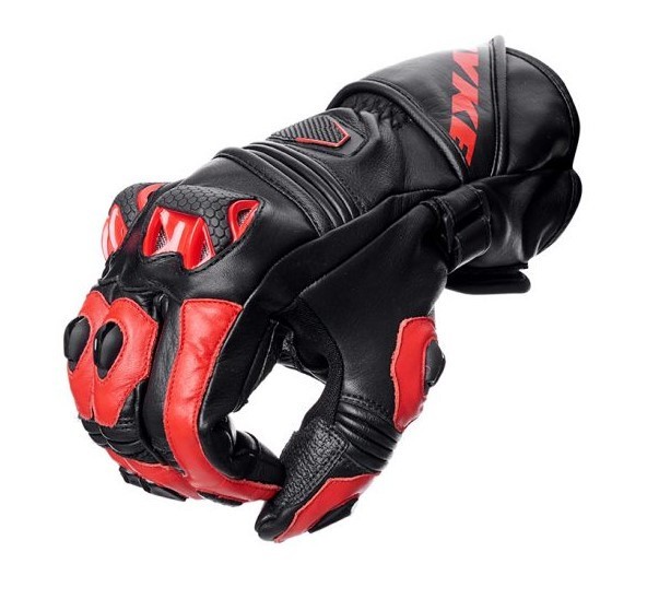 Guanti pelle lunghi moto racing pista corsa Spyke Tech Race nero rosso Black red leather gloves