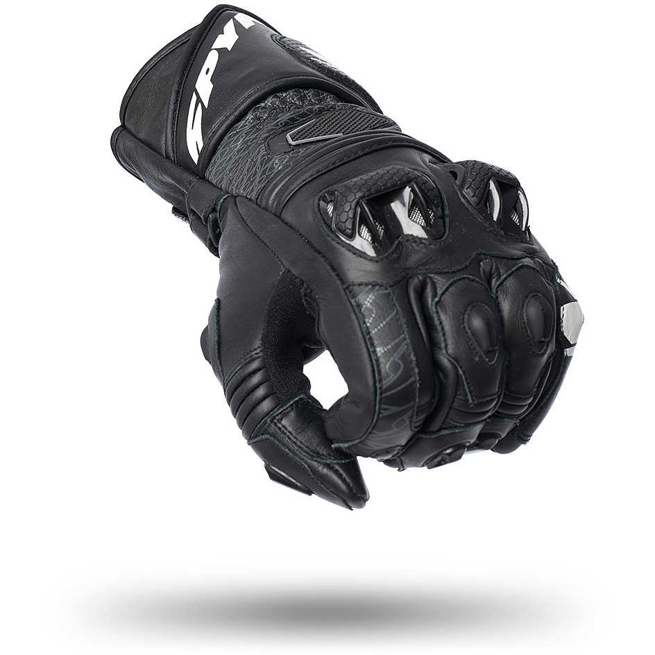 Guanti pelle lunghi moto racing pista corsa Spyke Tech Race nero Black leather gloves