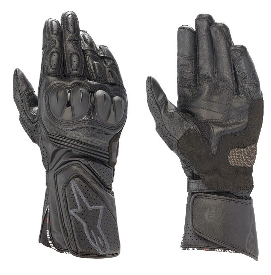 Guanti pelle lunghi moto Alpinestars SP-8 nero black racing leather gloves