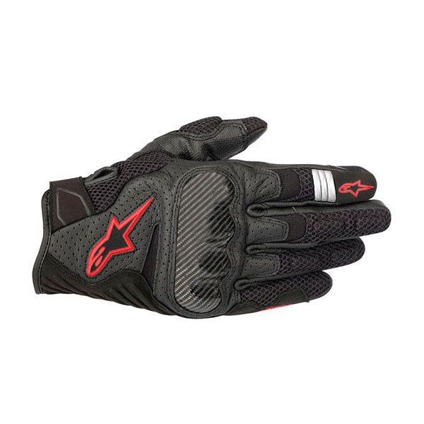 Guanti pelle estivi moto Alpinestars SMX-1 Air nero rosso black red leather gloves