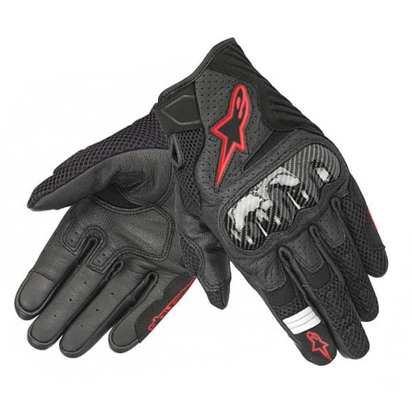 Guanti pelle estivi moto Alpinestars SMX-1 Air nero rosso black red leather gloves