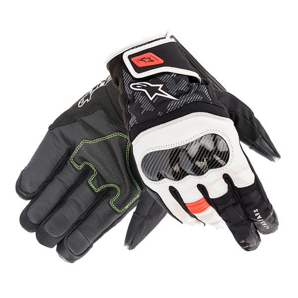 Guanti pelle moto Alpinestars SMX Z Drystar nero bianco rosso black white red leather gloves