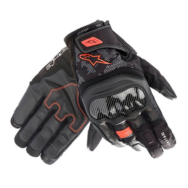 Guanti pelle moto Alpinestars SMX Z Drystar nero rosso black red leather gloves