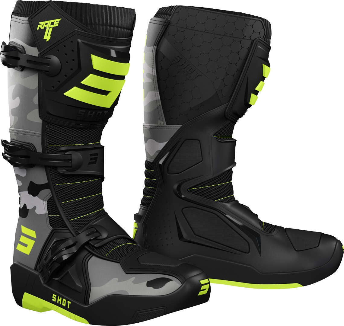 Stivali moto cross Shot Race 4 camo giallo yellow enduro motard off road boots bottes