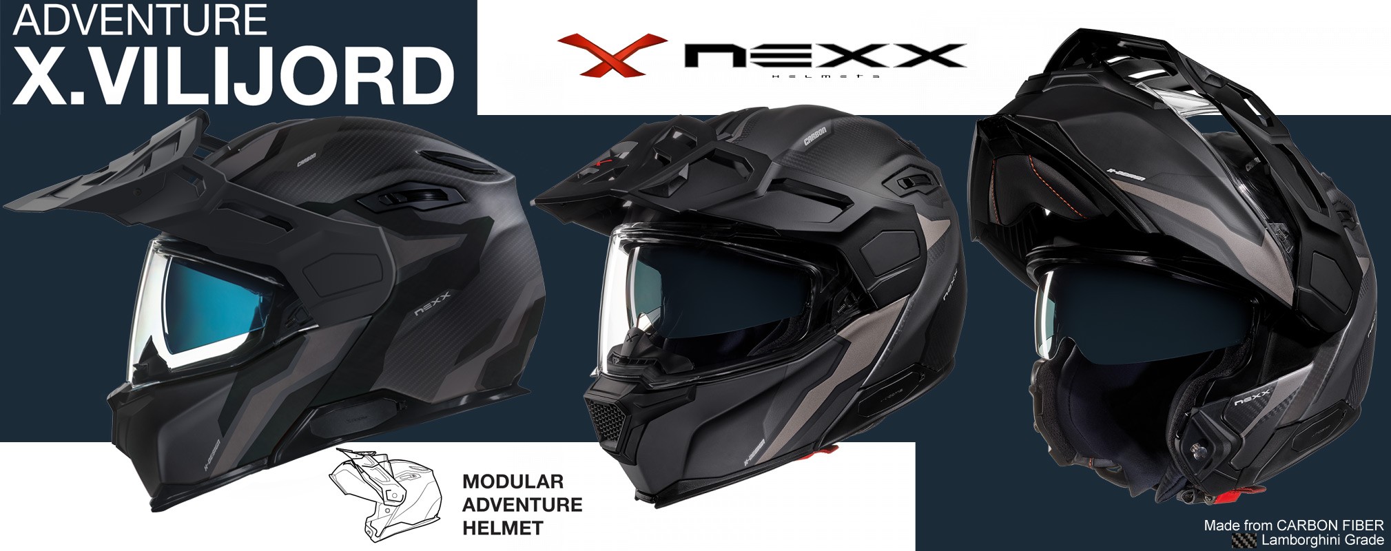 Casco modulare fibra moto Nexx X.VILIJORD nero opaco black matt fiber flip-up helmet casque