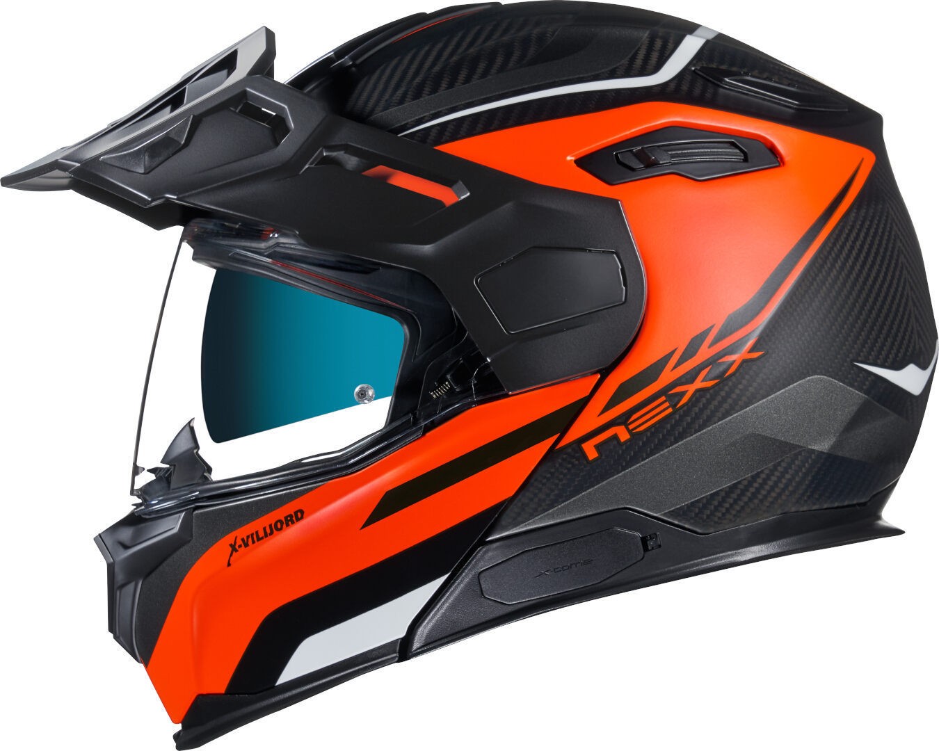 Casco modulare fibra moto Nexx X.VILIJORD Hiker nero arancione black orange fiber flip-up helmet casque